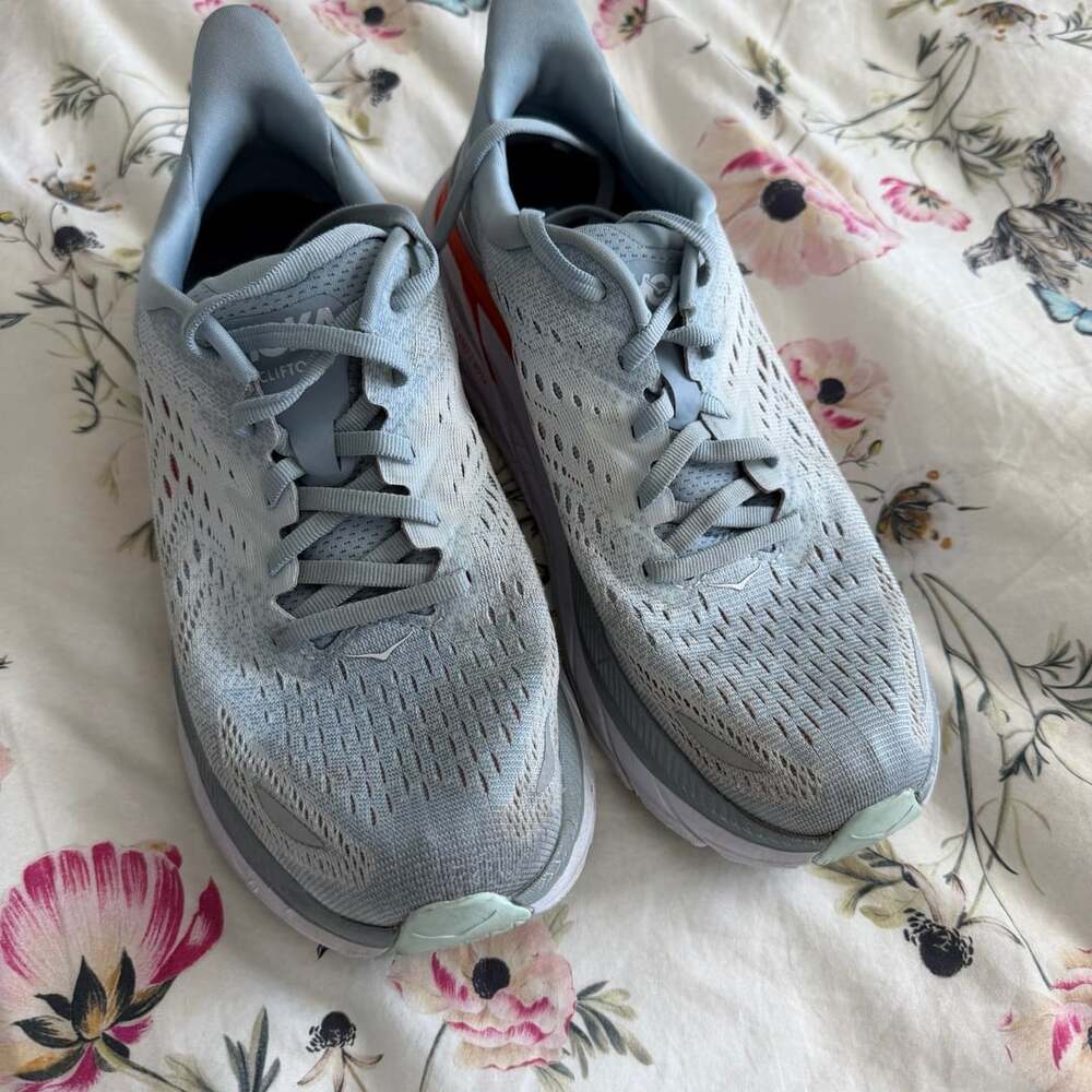 Hoka One Clifton 8 Womens Shoes Size 8.5, Color: Blue Fog/Plein Air